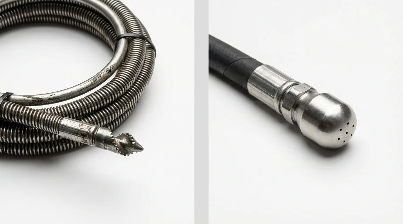 Drain snake cable and hydro jetting nozzle used for drain cleaning in Middleburgh, NY