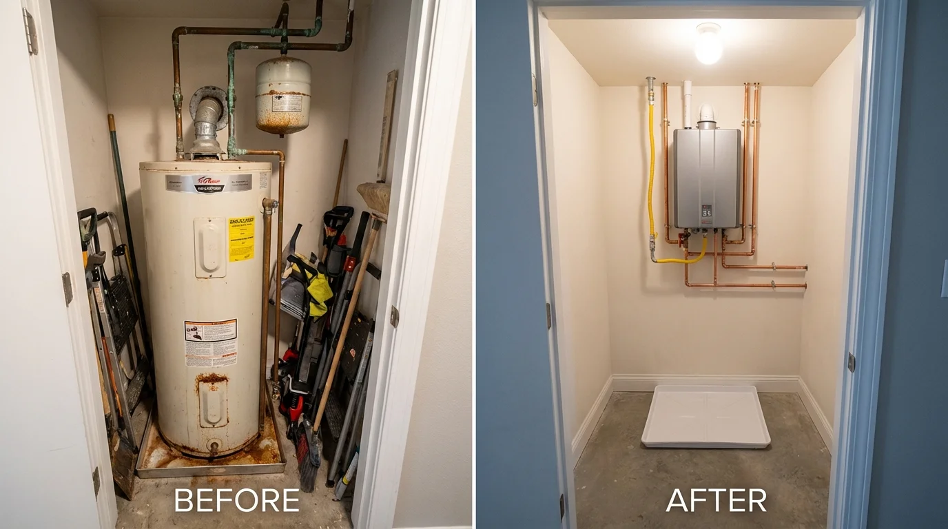 Tank water heater versus wall-mounted tankless unit comparison for Middleburgh, NY homeowners